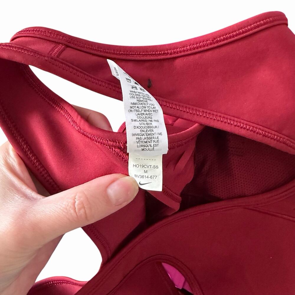 Nike Medium Motion Adapt High Support Sports Bra Maroon Red Fringe Cutout - Picture 4 of 9